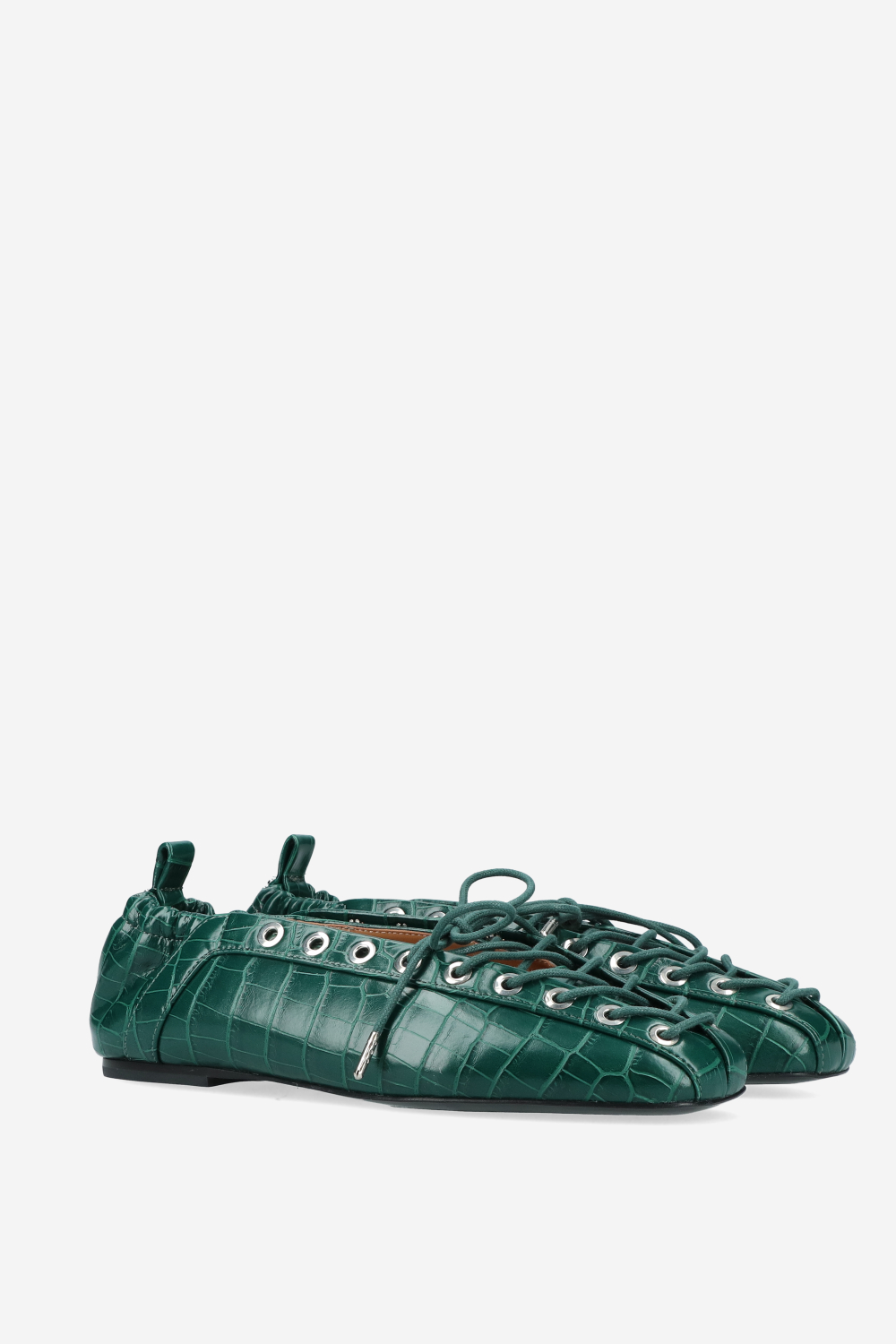 Eyelets lace up croco ballerinas