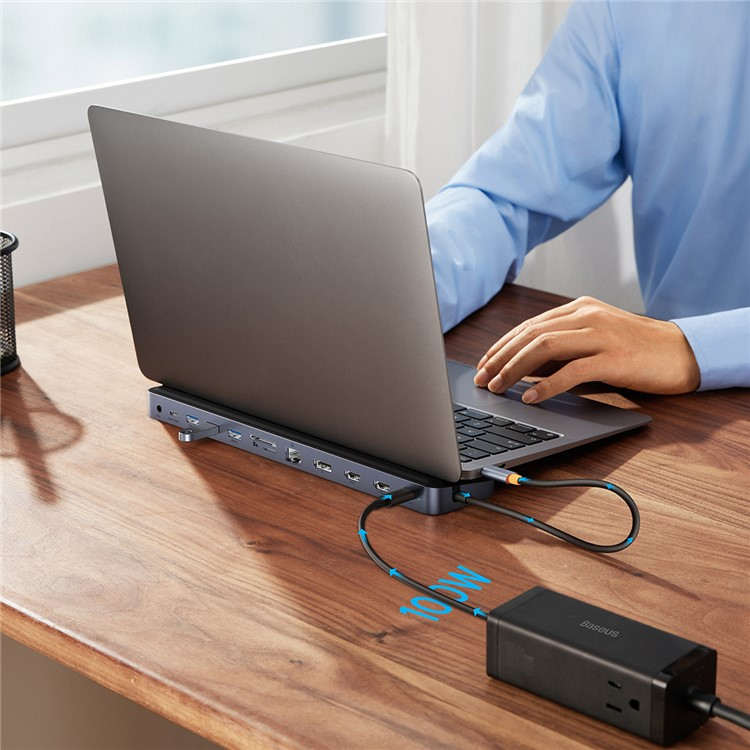 Elitejoy Gen2 12in1 USB C Multiport Adapter Dockingstation 2x USB C (PD/100W) / 3x USB A / 2x HDMI / DP / SD   Micro SD / LAN / 3.5mm - Grau