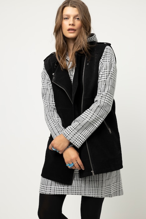 Bikerweste, oversized, Stehkragen, Zipper, Lederoptik