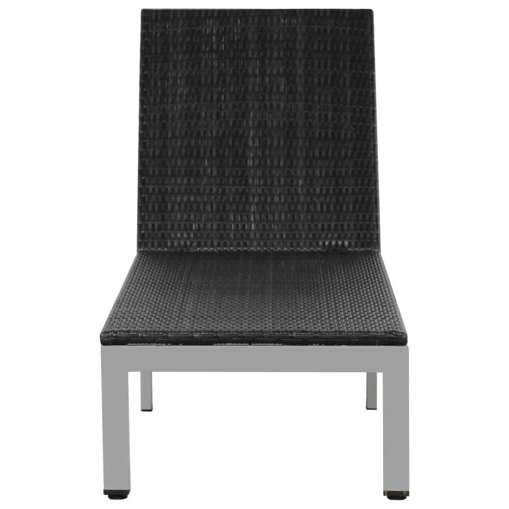 Transat chaise longue bain de soleil lit de jardin terrasse meuble d'extérieur avec roues résine tressée noir