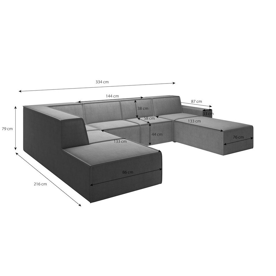 Monet XL - Hoekbank 5-zits met chaise longue - Stof beige - Rechts - 334x216x79 cm
