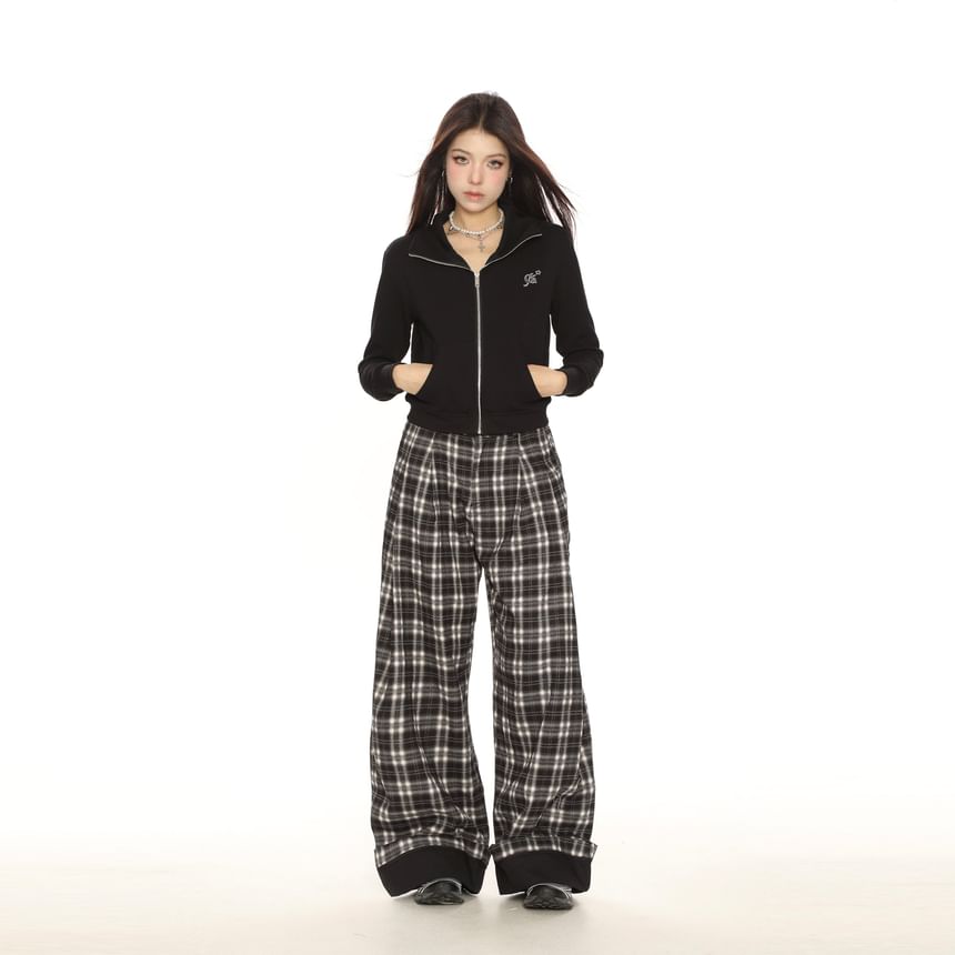 Berrytrix - Geruite broek met hoge taille en wijde pijpen