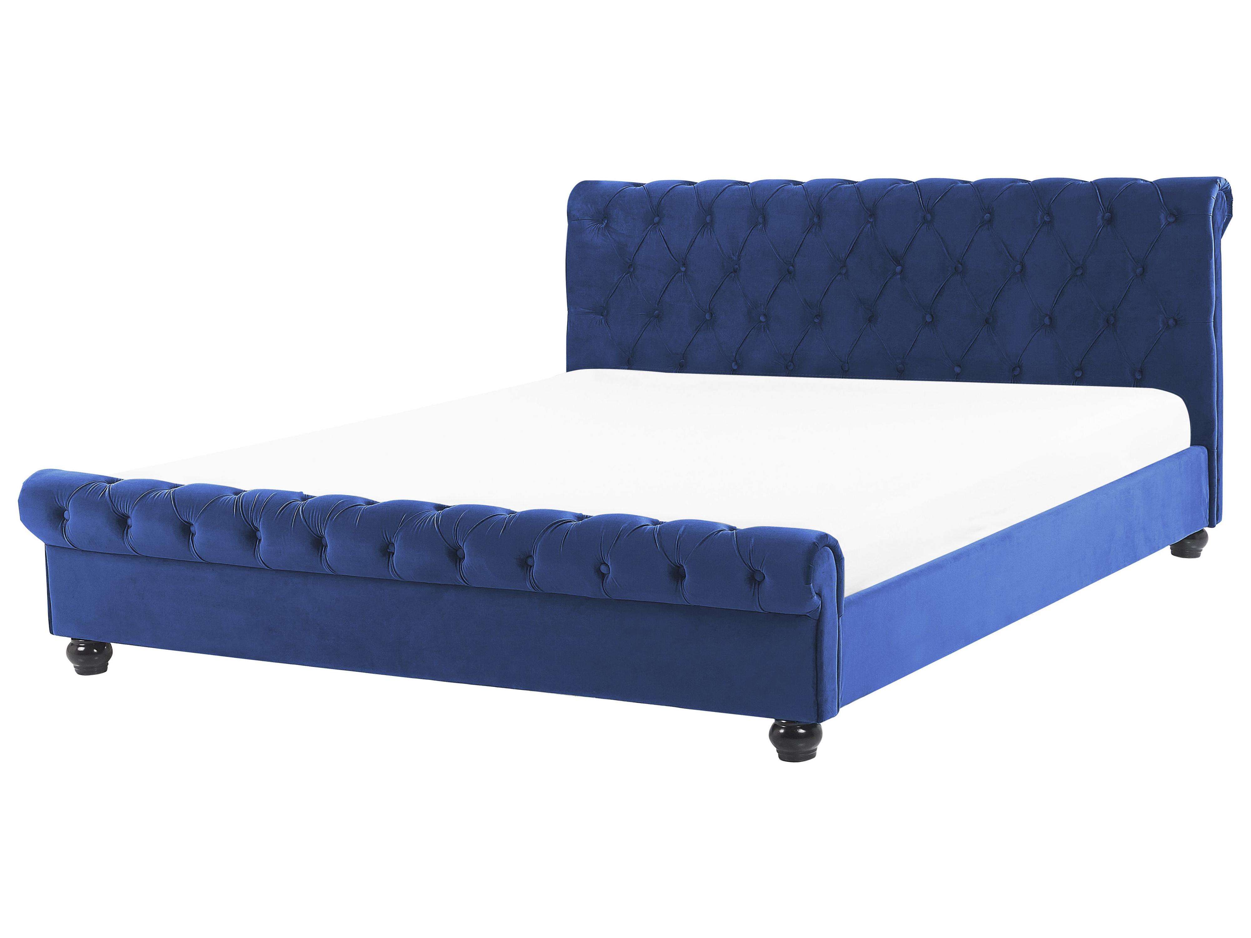 Bed Fluweel AVALLON 180 x 200 cm Marineblauw