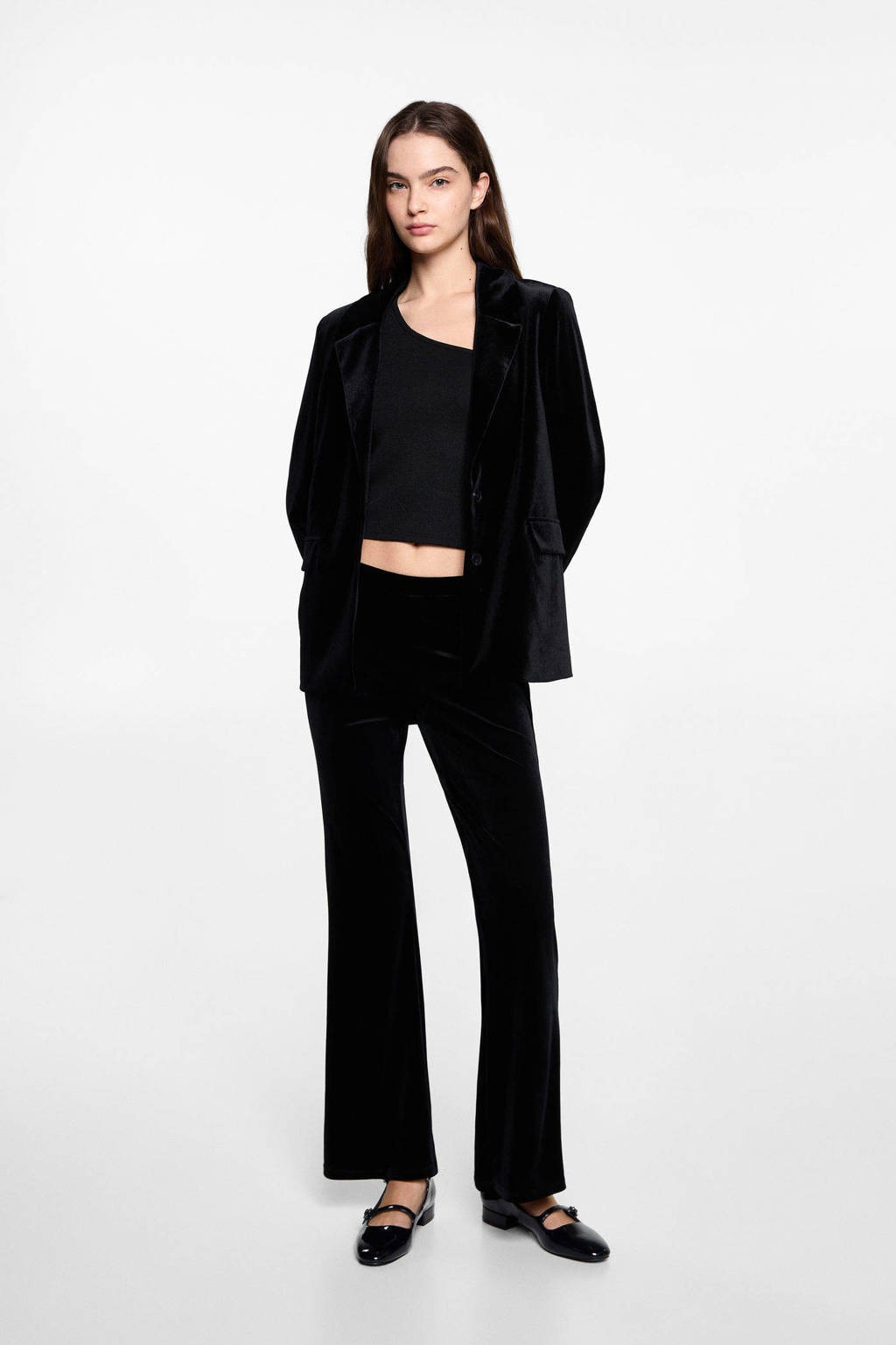 MANGO TEEN regular fit fluwelen blazer zwart