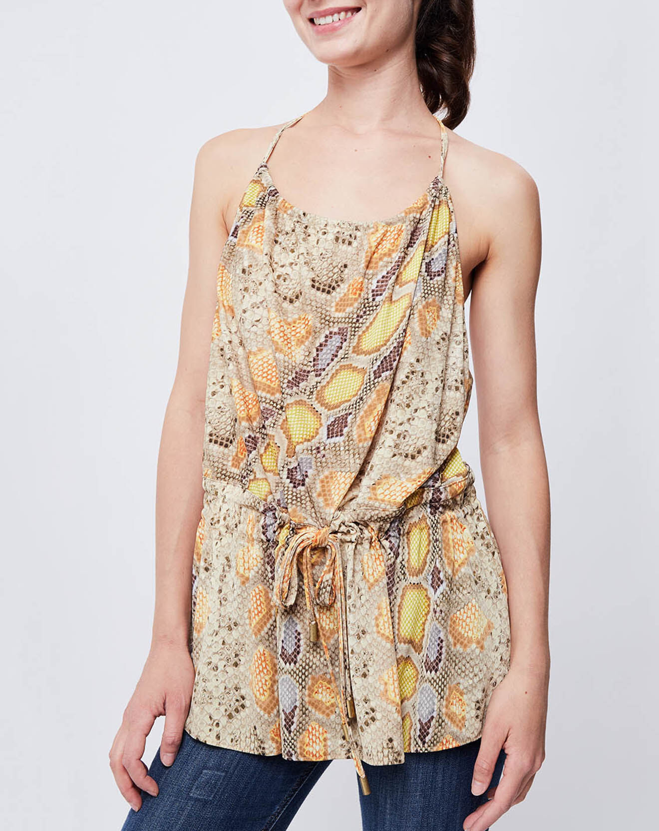 John Galliano Top imprimé jaune/beige