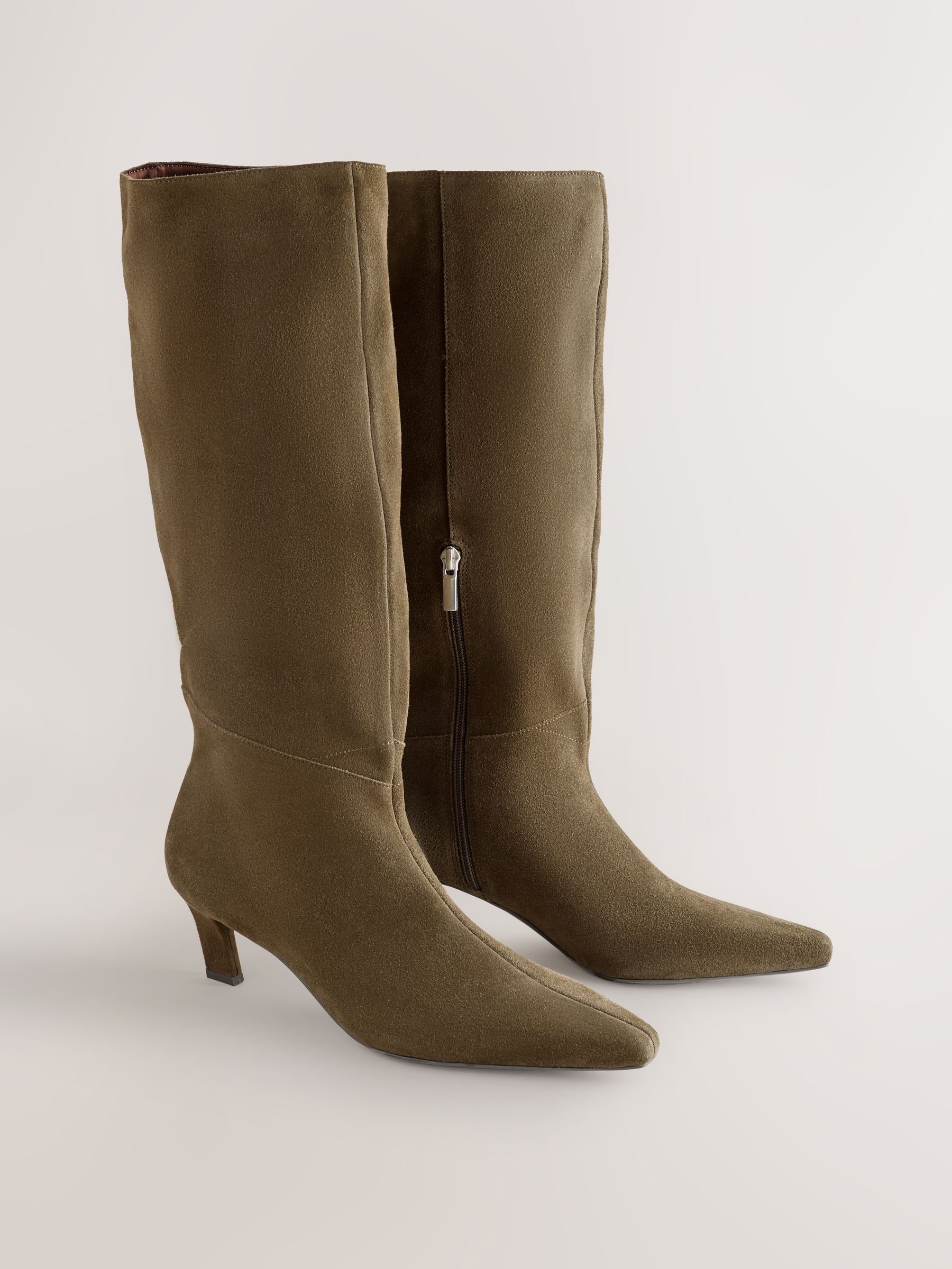 Kakigroen suède - Forever Comfort® Knee High Chisel Toe Heeled Boots