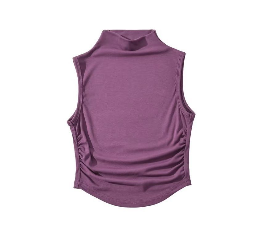Morhan - Mouwloze crop top met geplooide hals en effen kleur