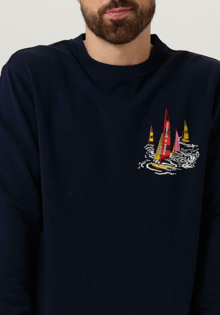 SCOTCH & SODA blauwe scotch & soda trui front back boating artwork sweatshirt
