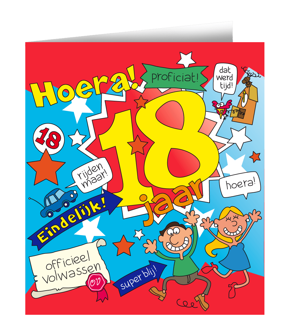 Verjaardagskaart 18 Jaar Cartoon 16,5cm