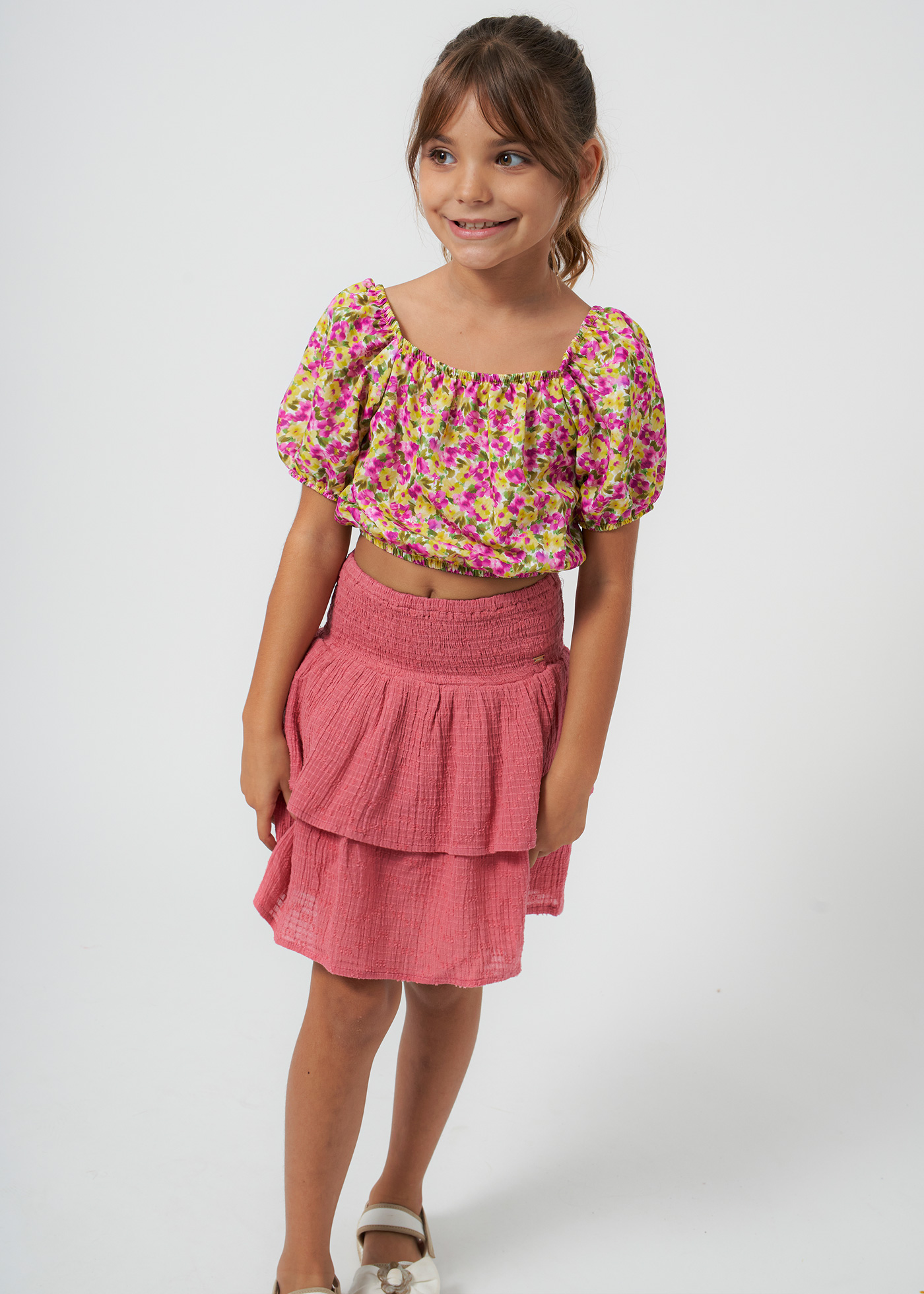 Blusa floral para meninas, cor pistache.