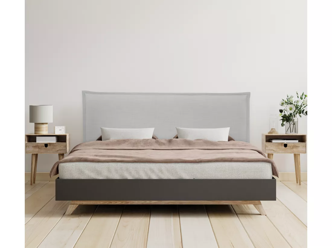 DHOME Tête de lit en lin naturel lisse avec garniture 145x50cm Lits 135/140 - Gris clair