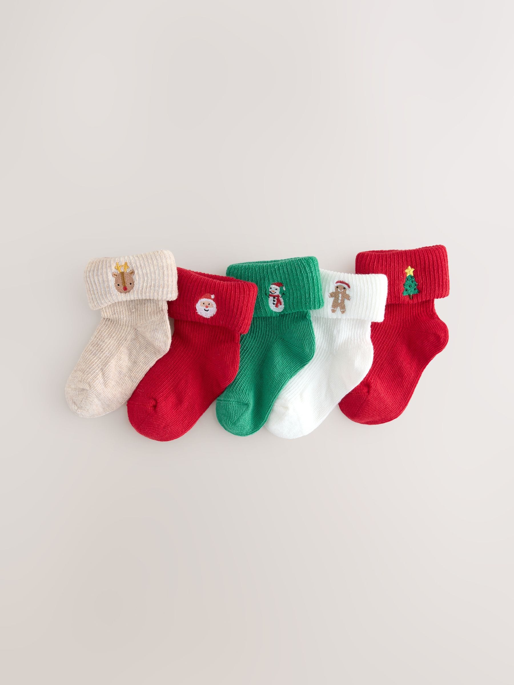 Rood - Verpakking van 5 paar Kerstmis Sokken voor Baby (0mnd -2jr)
