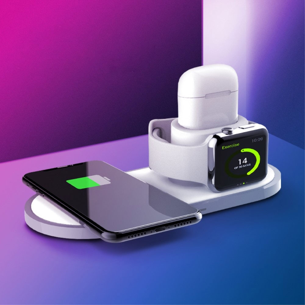 (20W) 3in1 Multifunktions Fast Charge Qi Wireless Ladepad für iPhone / Apple Watch / AirPods Ladeanschluss - Weiss