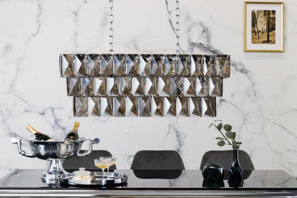 Luxus Hängelampe KRISTALL 90cm edelgrau Design Kronleuchter Glasprismen