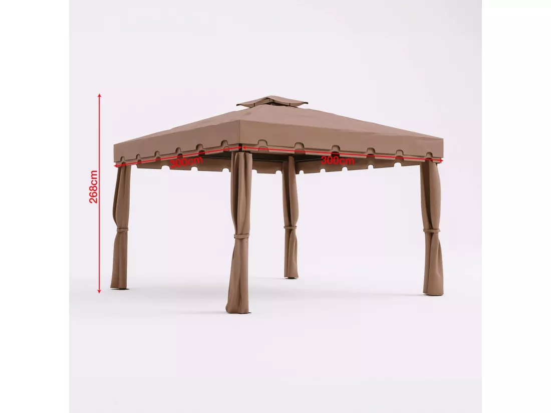 Gazebo Nuxia 3x3 m Polyester Aluminium Marron Clair Noir