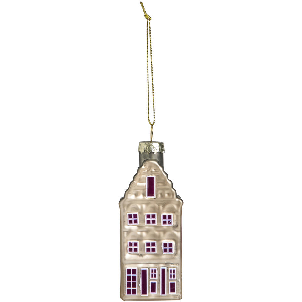 Kerst ornament Huisje goudkleur glas - 9x3,7x3,5 cm