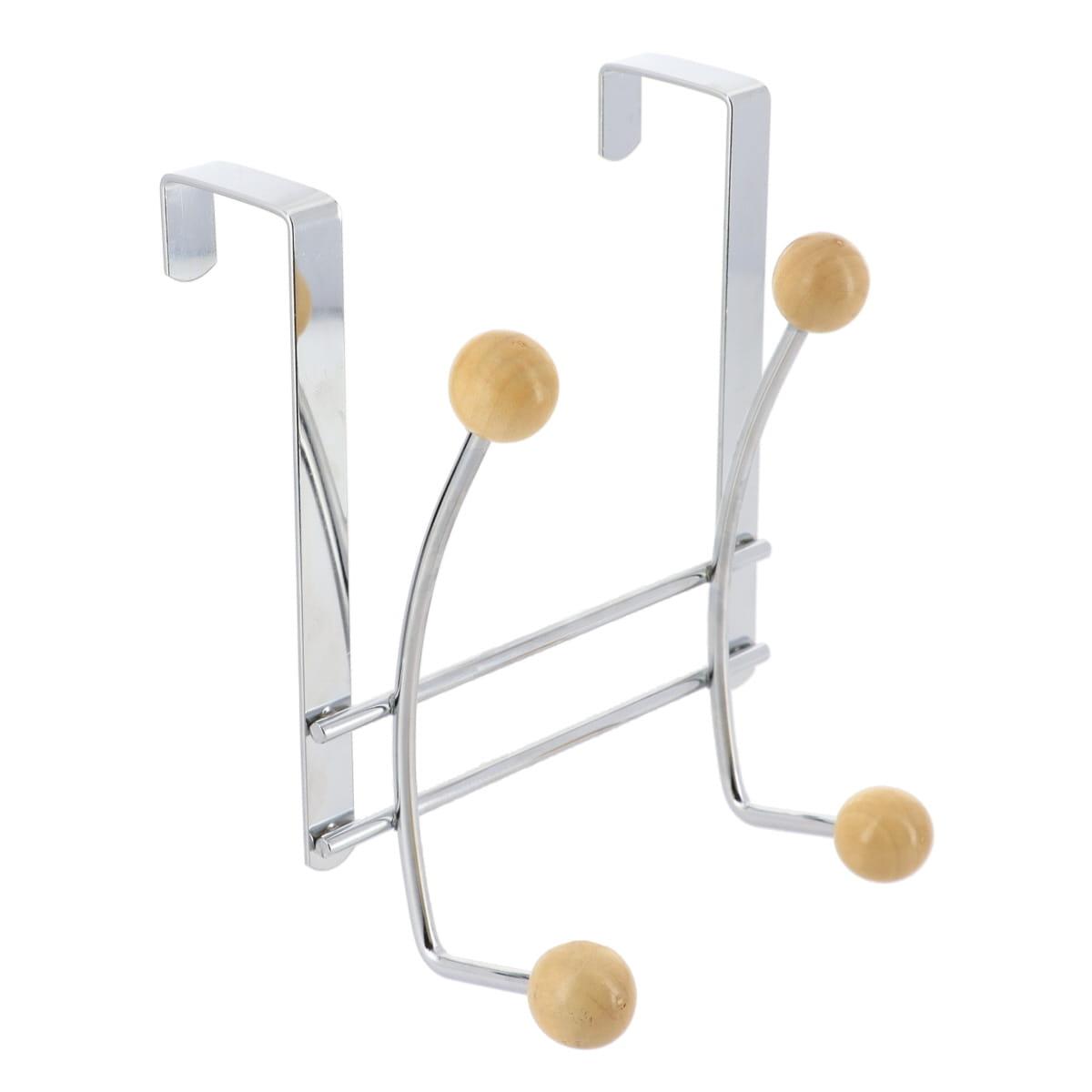 PATERE METAL 4 CROCHETS BOIS CHROME BOIS
