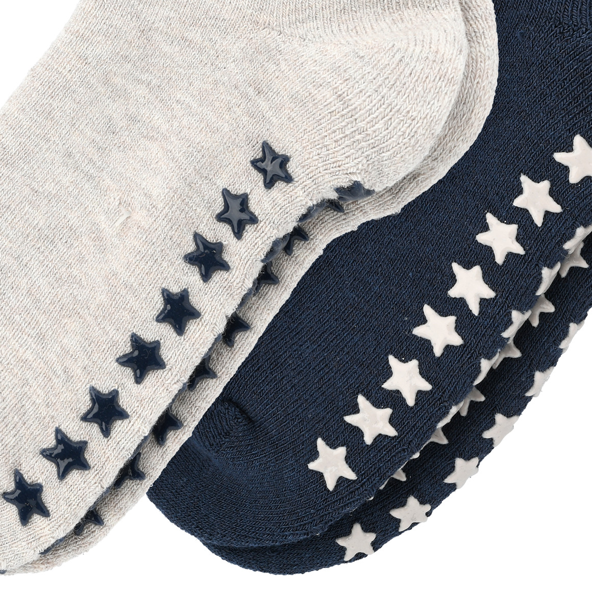Topolino 2 Paar Jungen Stoppersocken mit Sternen hellgrau / dunkelblau