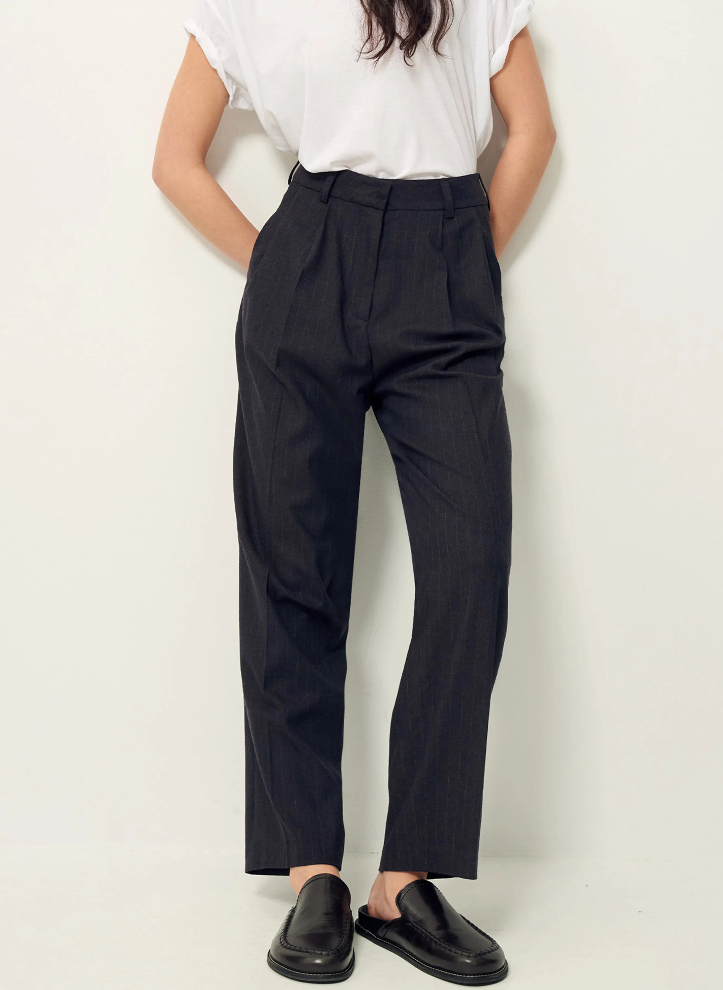TREVOR - Pantalon de tailleur droit à fines rayures | Violet