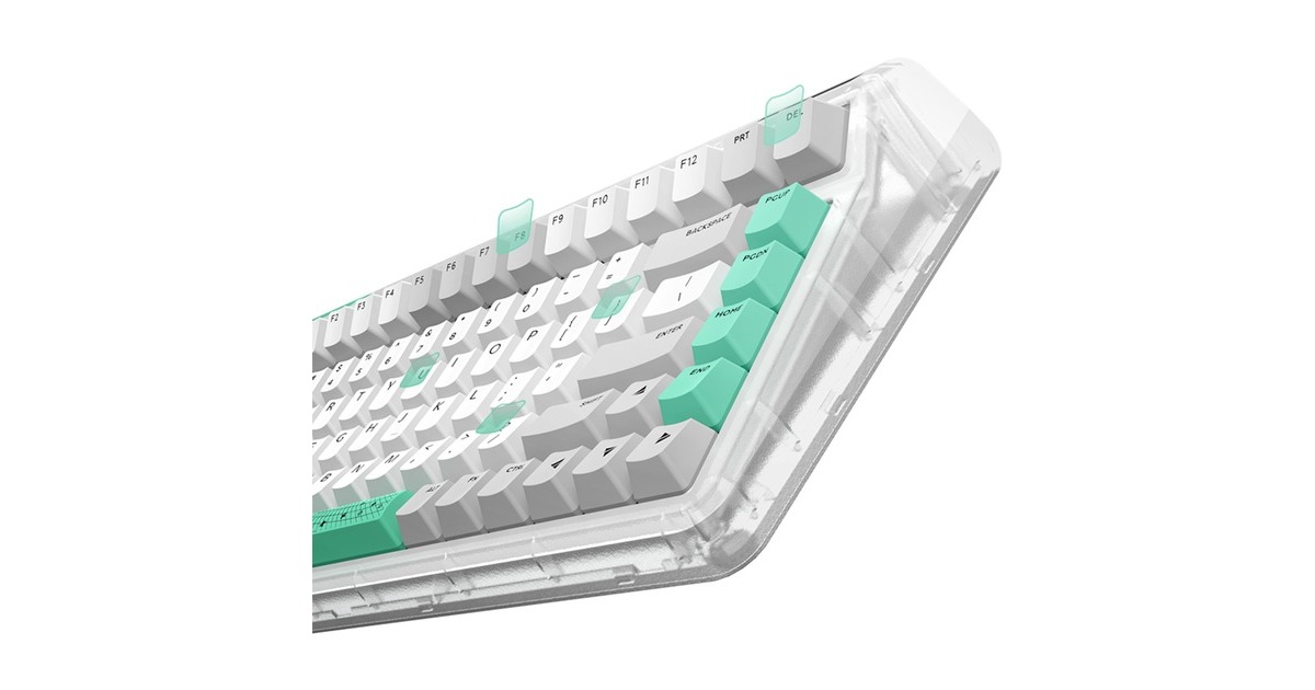 IqunixOG80 Wormhole Wireless Mechanical Keyboard, gaming toetsenbord  (Grijs/groen, US lay-out, IQUNIX Moonstone, RGB leds, 80% (TKL), Hot-swappable, PBT, 2.4GHz | Bluetooth 5.1 | USB-C)