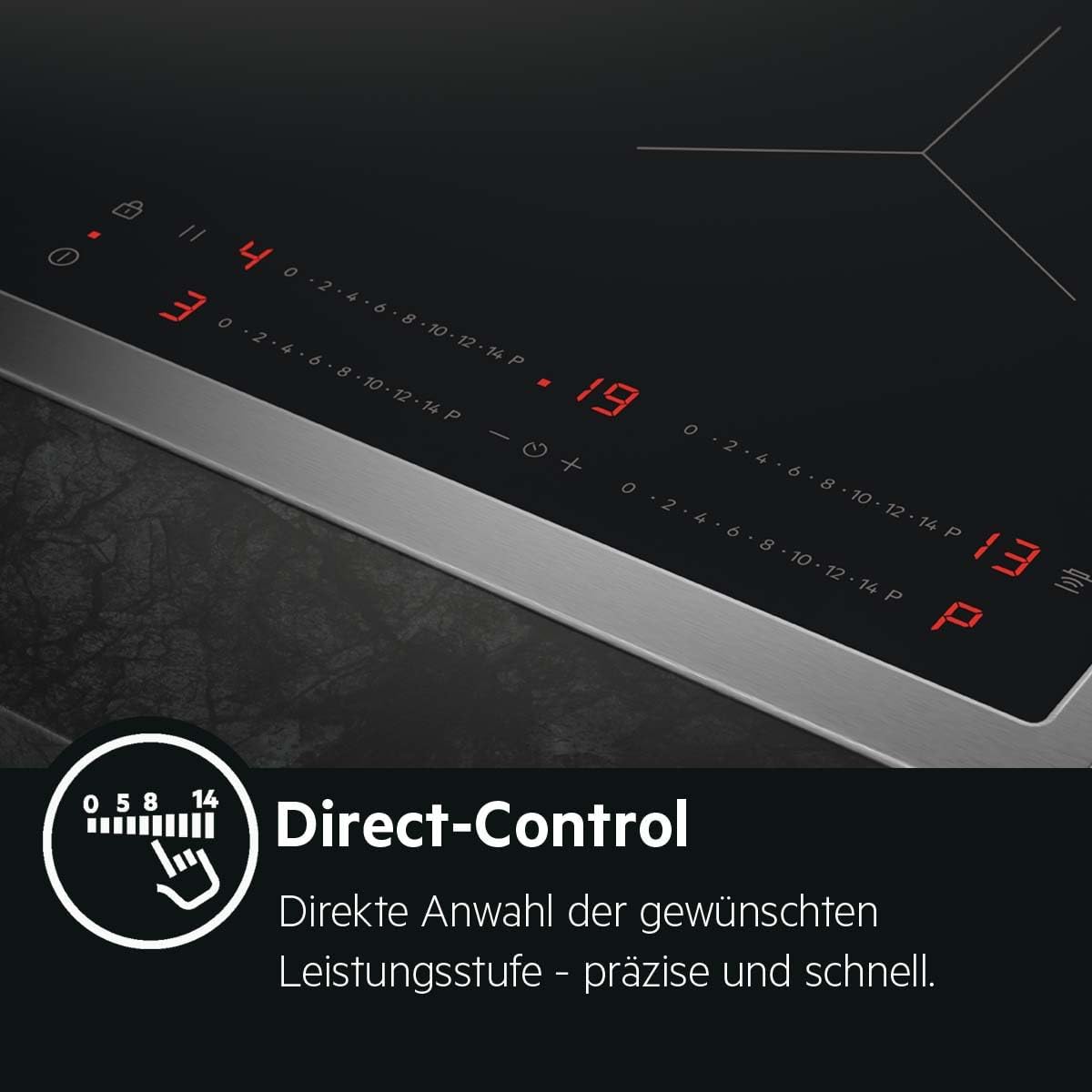 AEG Induktionskochfeld autark 60cm – 4 Flex-Zonen mit Bräterzone – 14 Stufen + Powerfunktion – SuperFlat Rahmen – Timer – Touch-Bedienung – kompatibel mit Haubenautomatik – TO64IC00XB
