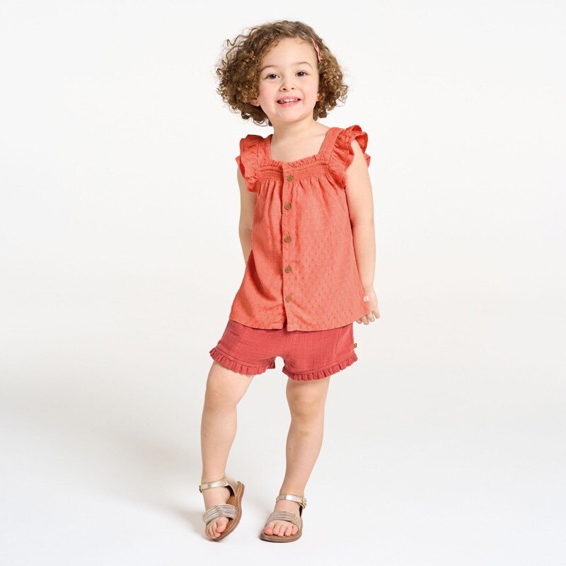 Blouse à bretelles coton plumetis rose bébé fille Rose
