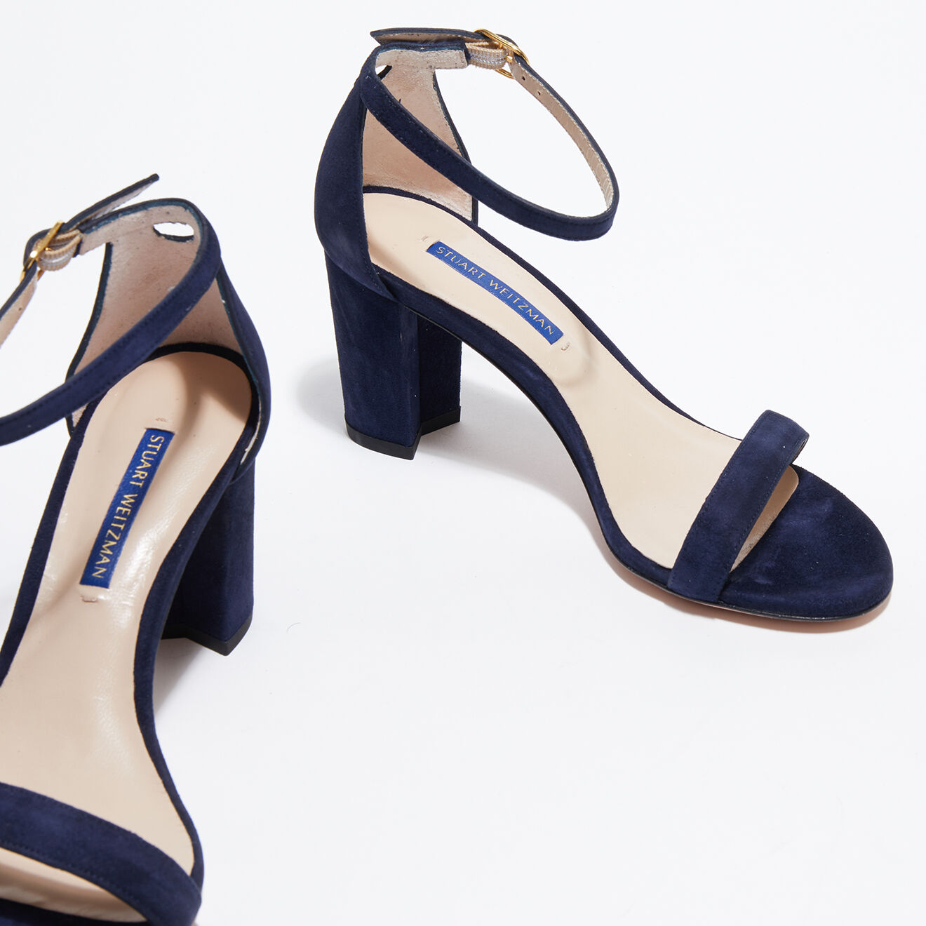 Stuart Weitzman Sandales en Velours de Cuir Nealynude bleu marine - Talon 8 cm