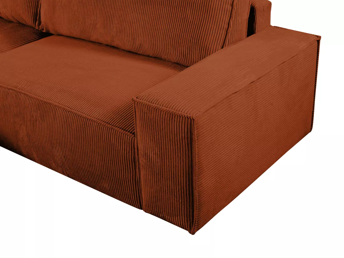 Canapé d'angle gauche convertible en velours côtelé terracotta AMELIA