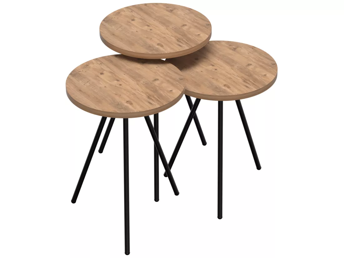 Set de 3 tables d'appoint Ølgod rondes gigognes naturel noir [en.casa]