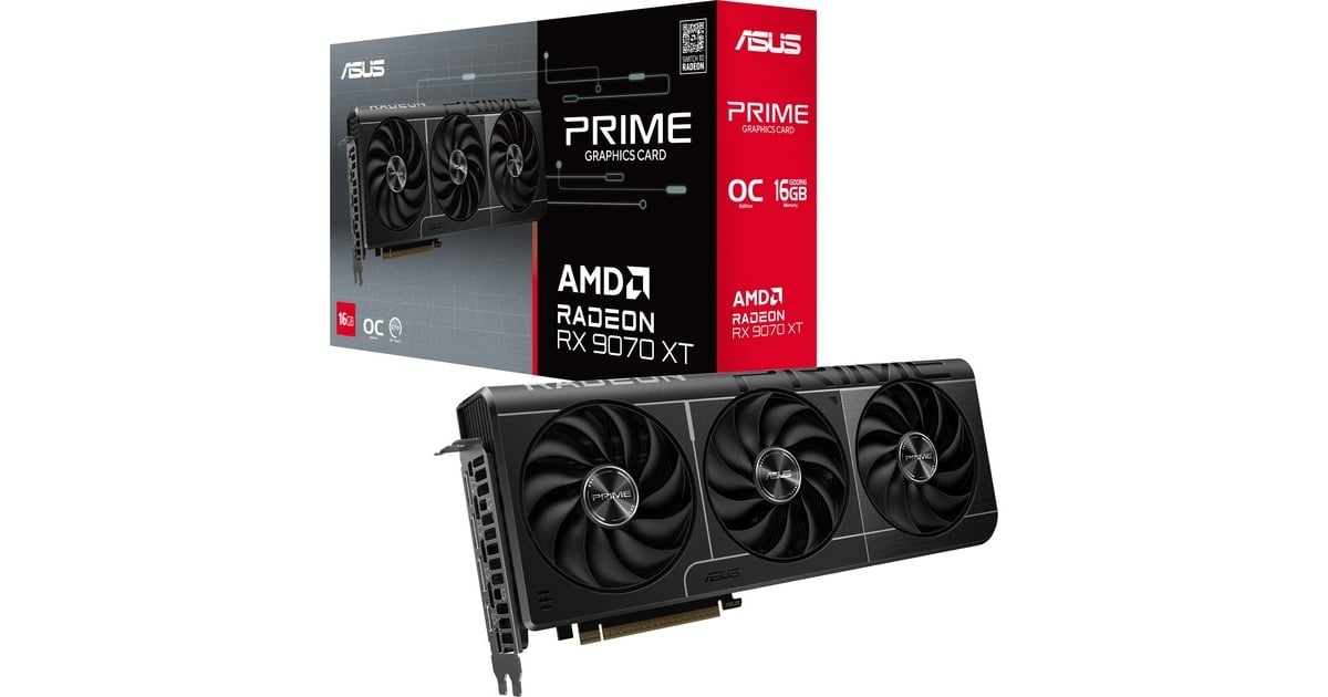 ASUSPRIME Radeon RX 9070 XT OC grafische kaart  (Grijs, 3x DisplayPort, 1x HDMI, RDNA4)