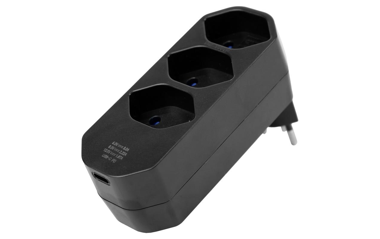 Mehrfachstecker 3 x T13, drehbar 320°, SchwarzMehrfachadapter Mantra mit 1 x USB-C Power Delivery
