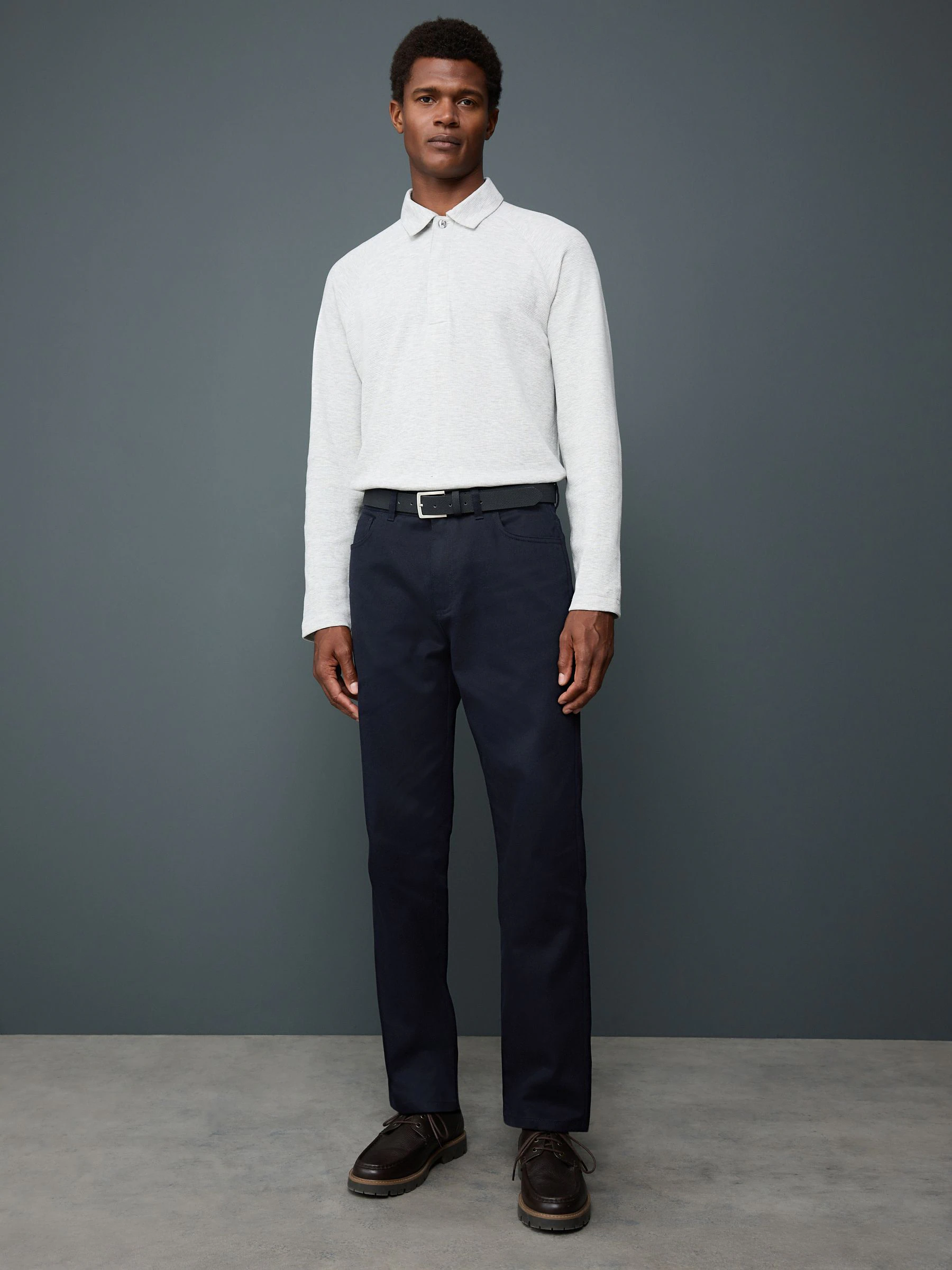 Donkerblauw - Straight fit - Smart Brushed Cotton TENCEL™ Lyocell Blend Chinos With Belt