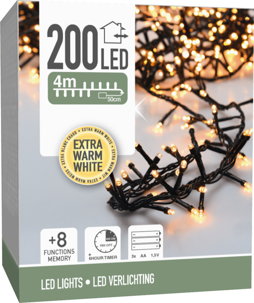 (4m) 200 LED's Deko Lichterkette Weihnachts Beleuchtung Batteriebetrieben (AX8417730) - Warmweiss