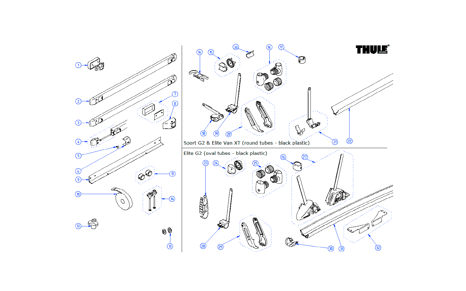 Thule Einsätze für Abstandhalter schwarz 4 Stück für Fahrradträger Sport G2 / Elite G2 / Elite Van XT - Thule Ersatzteilnummer 1500603157