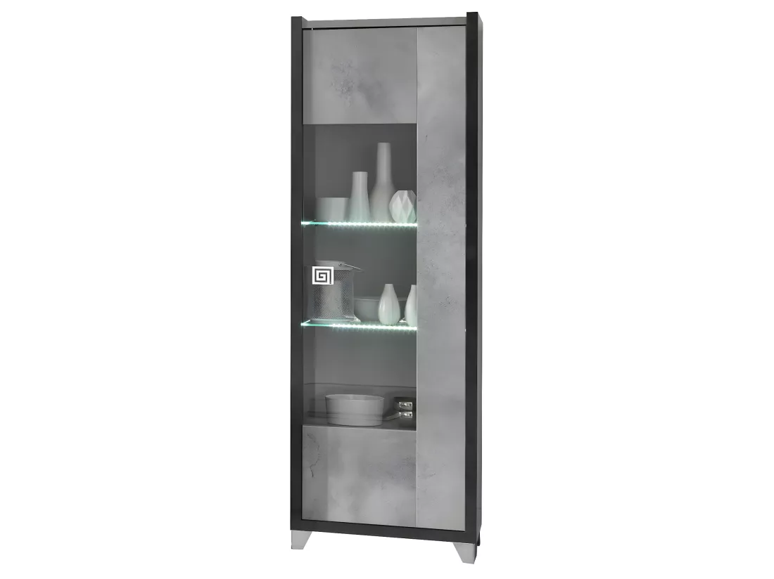 HOFFMAN - Vitrine 1 Porte Réversible Gris Aspect Pierre avec Led
