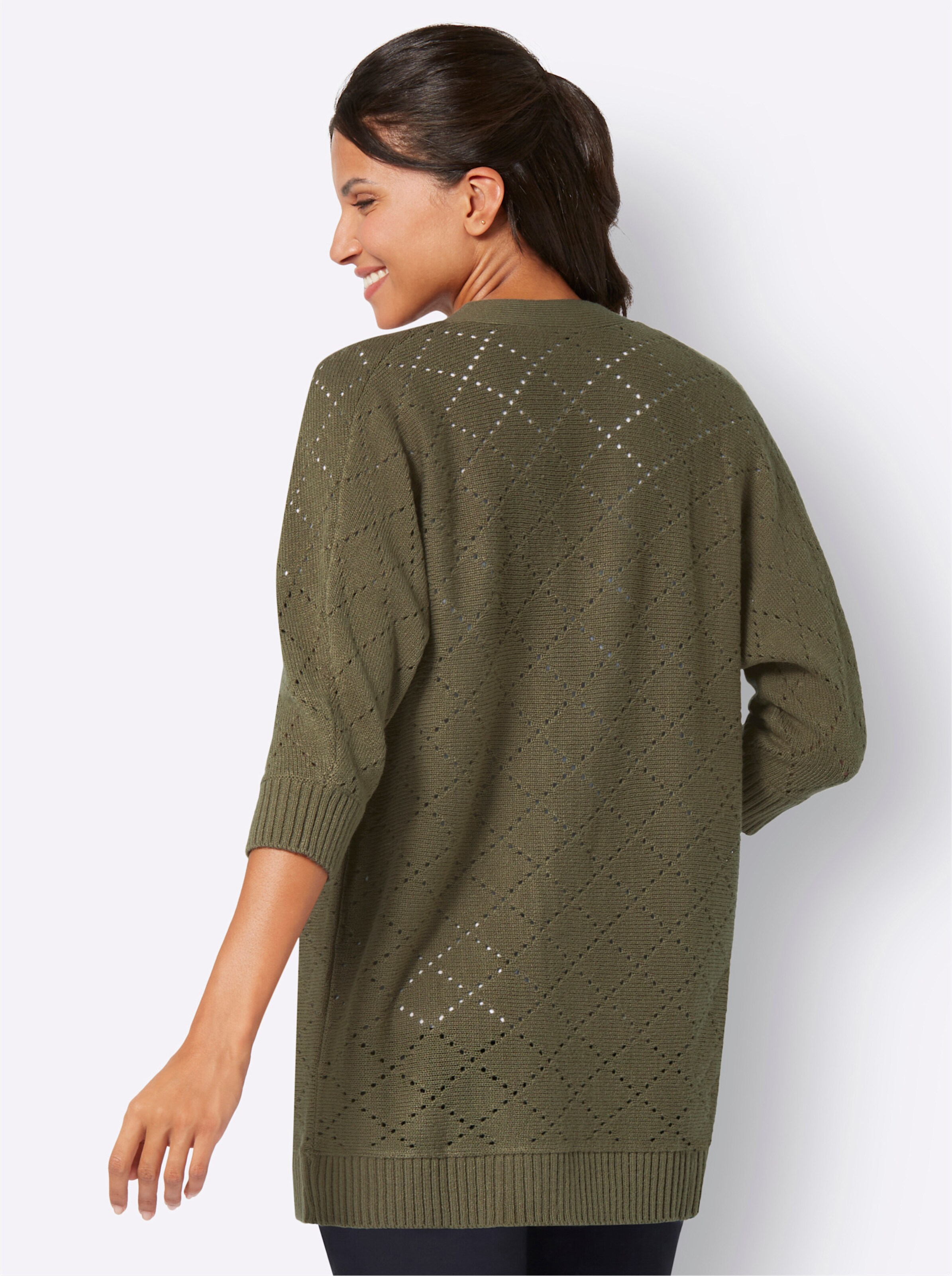 Ajourstrickjacke in khaki