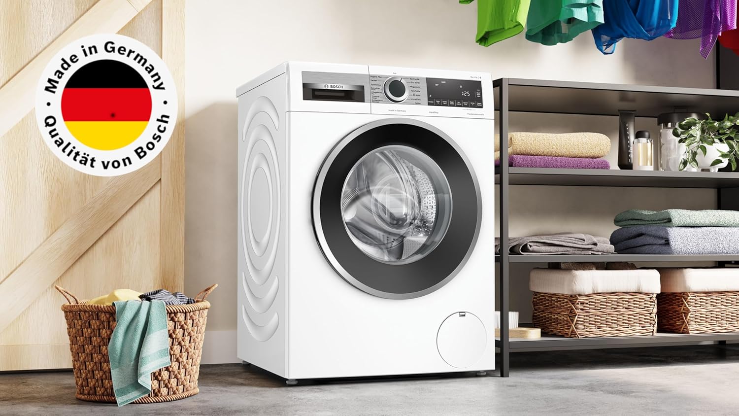 Bosch WGG244140 Serie 6 Frontlader Waschmaschine 9 kg, 1400 UpM, Made in Germany, extra schnelle Wäsche, Fleckenautomatik, Nachlegefunktion, Active Water Plus, AquaStop, Weiß