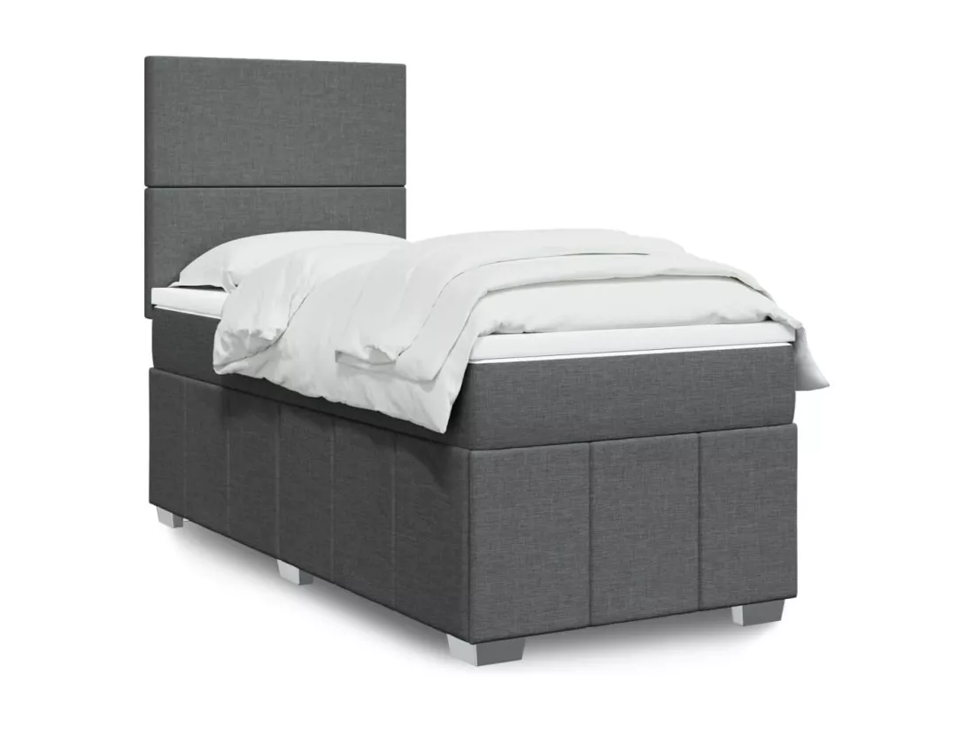 Sommier à lattes de lit et matelas Gris foncé 90x190 cm Tissu