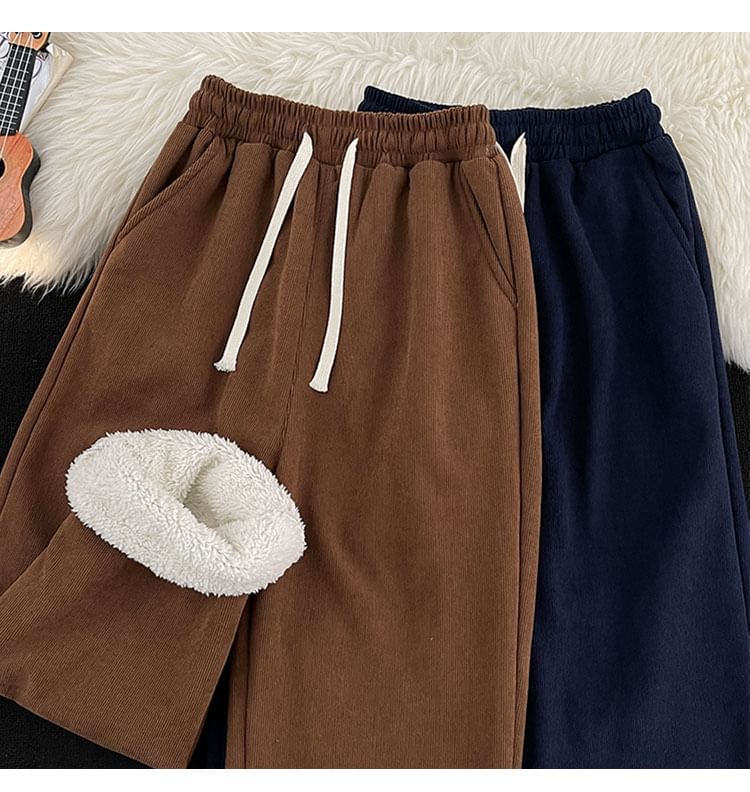 Filmas - Hoge taille effen fleece-gevoerde rechte broek