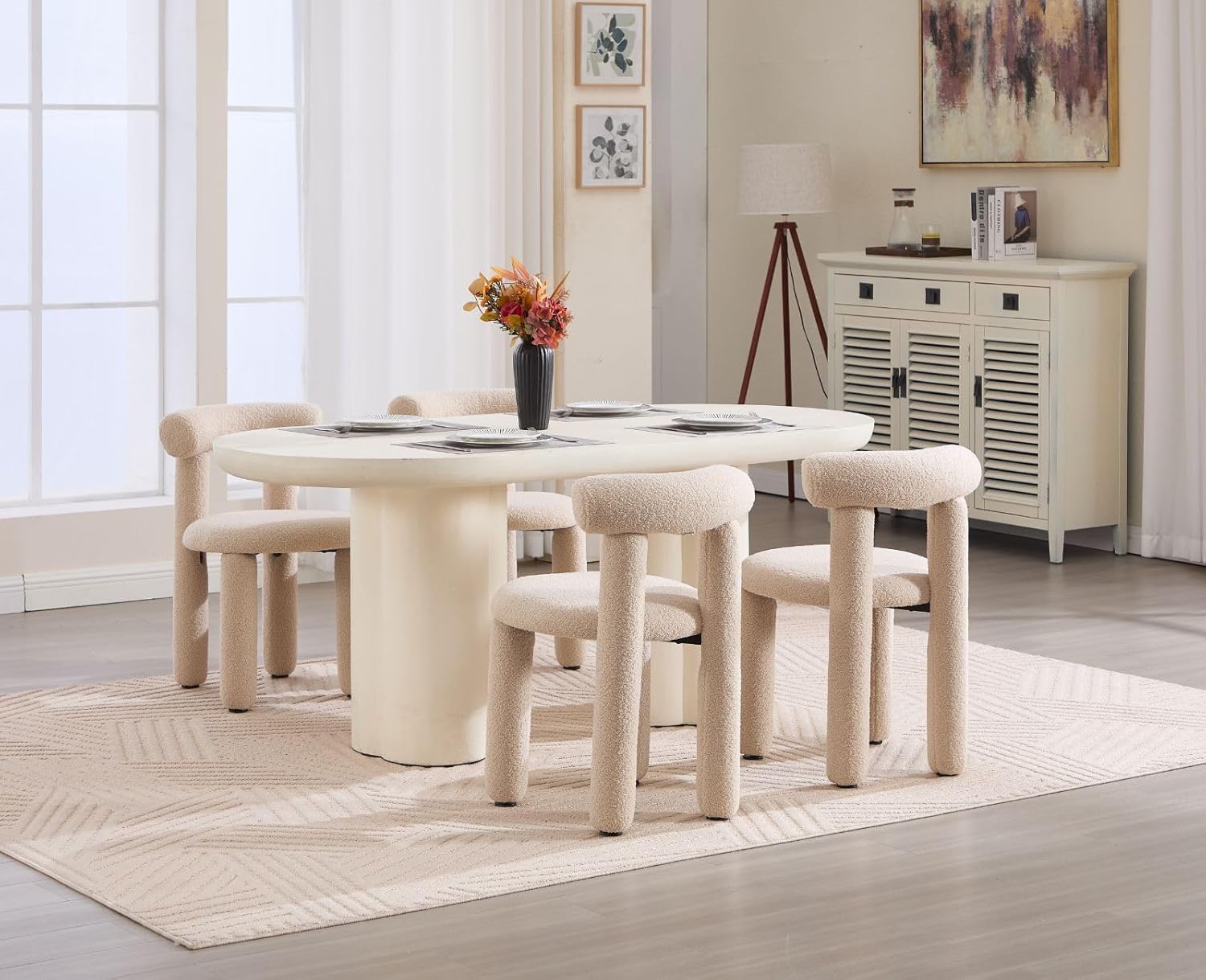 Esszimmerstühle 2er Set aus Kunstfell Küchenstühle mit Rückenlehne modern Polsterstuhl ohne Armlehne für Esszimmer/Wohnzimmer, Khaki
