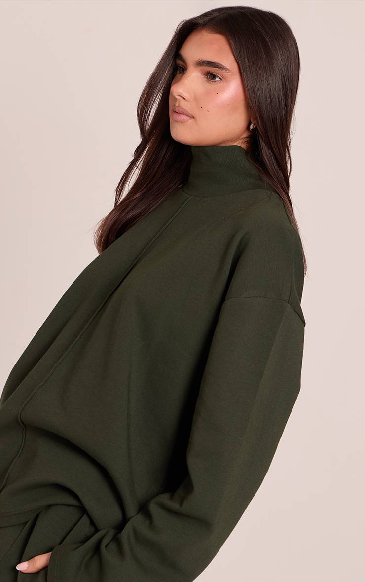 Vert Foncé Sweat-shirt Col Montant À Coutures Entrelacées