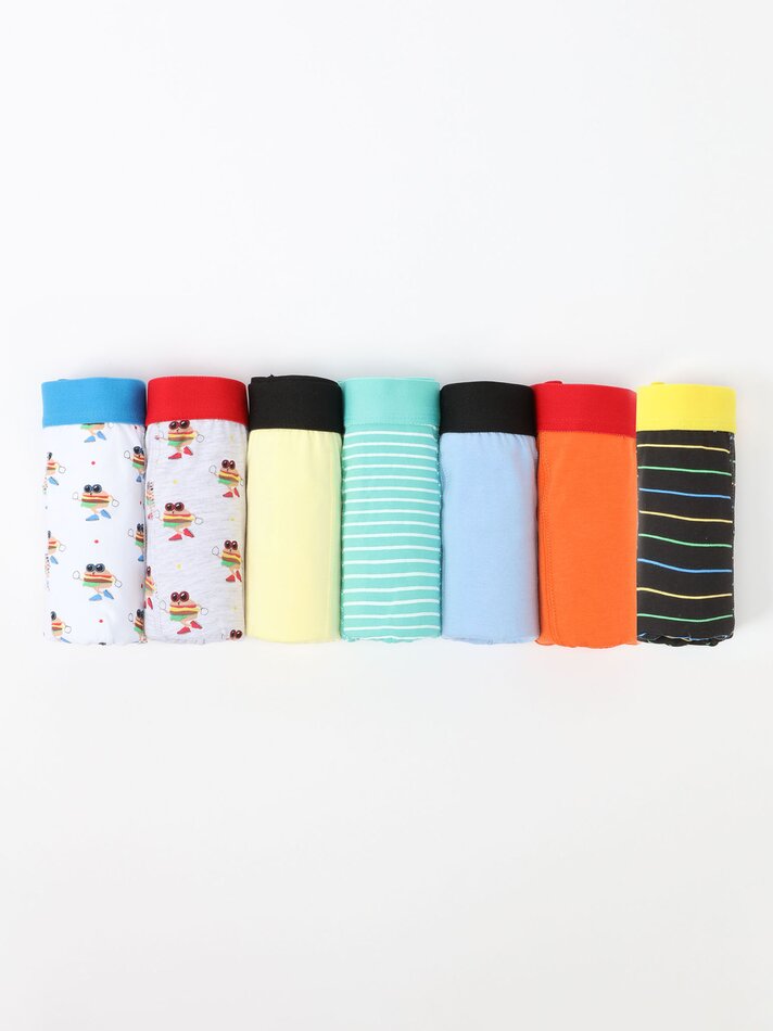 Pacote com 7 cuecas boxer com estampa de hambúrguer - Diversas cores