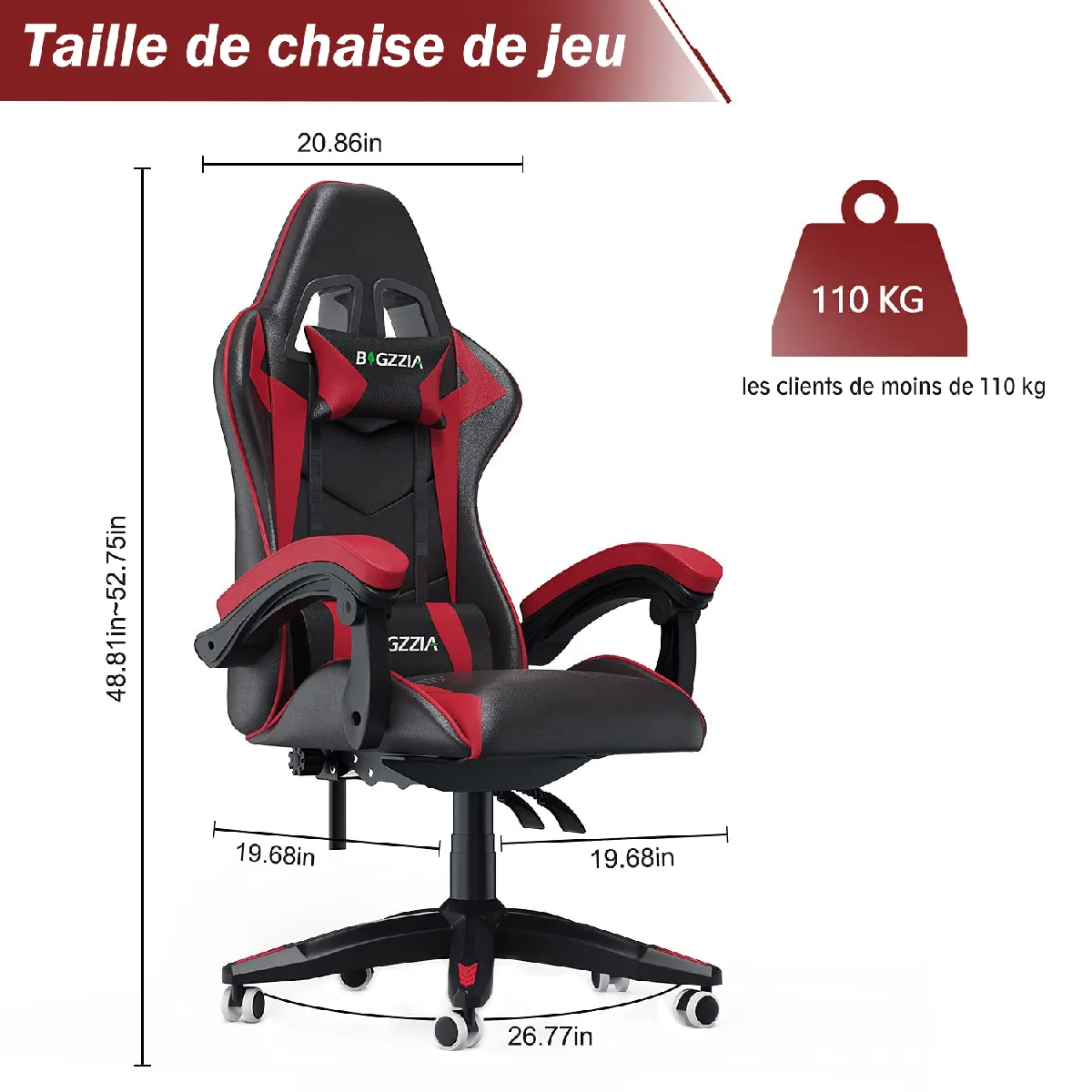 RATTANTREE Chaise de Gaming Ergonomique - Noir Rouge