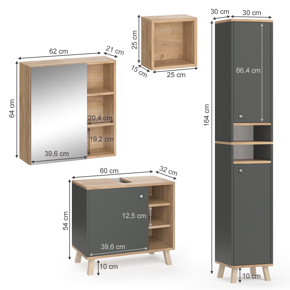 Vicco Badmöbelset Hochschrank Waschtischunterschrank Spiegelschrank Senyo GK/ANT