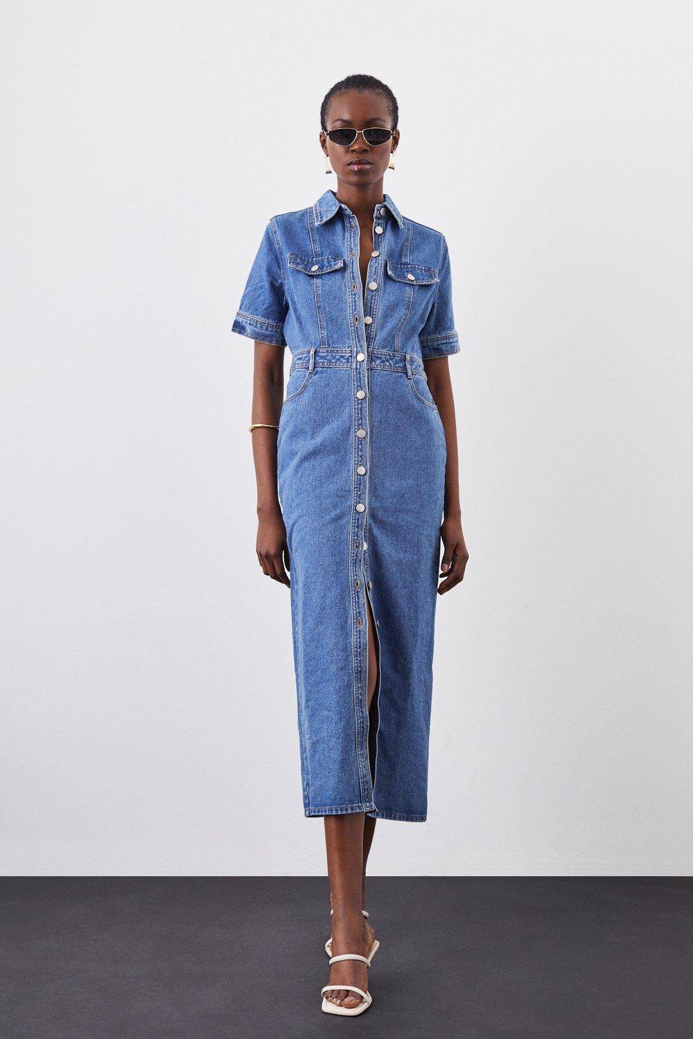 KarenMillen Robe chemise maxi en denim