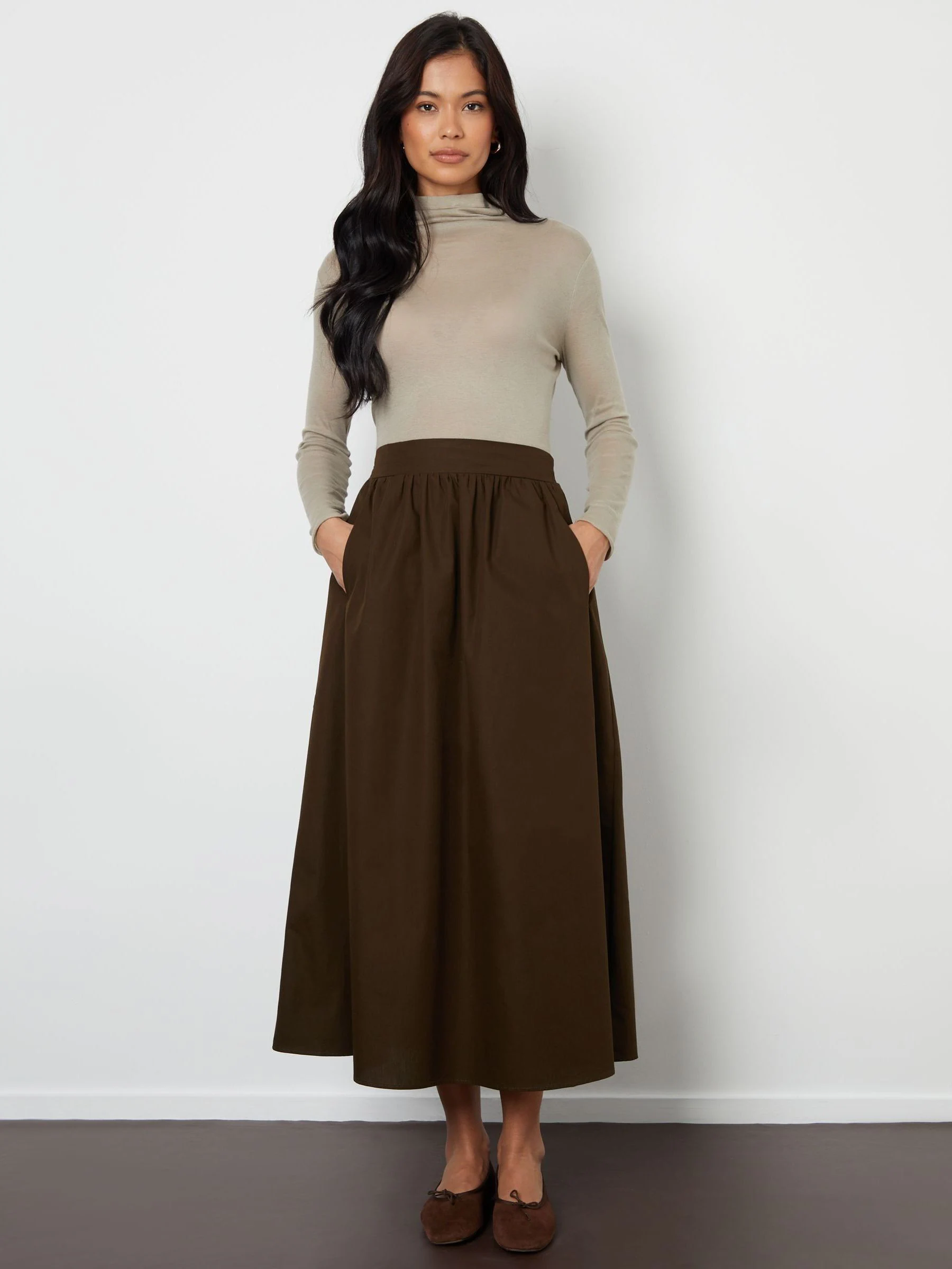 Chocoladebruin - Threadbare Midi rok met zakken