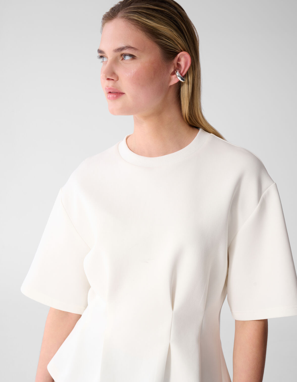 Peplum Scuba T-shirt Gebroken Wit