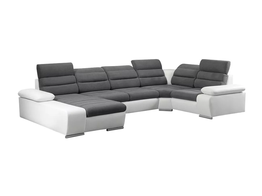 Canapé d'angle panoramique convertible en tissu et simili BOILEAU - Bicolore Gris/Blanc - Angle gauche