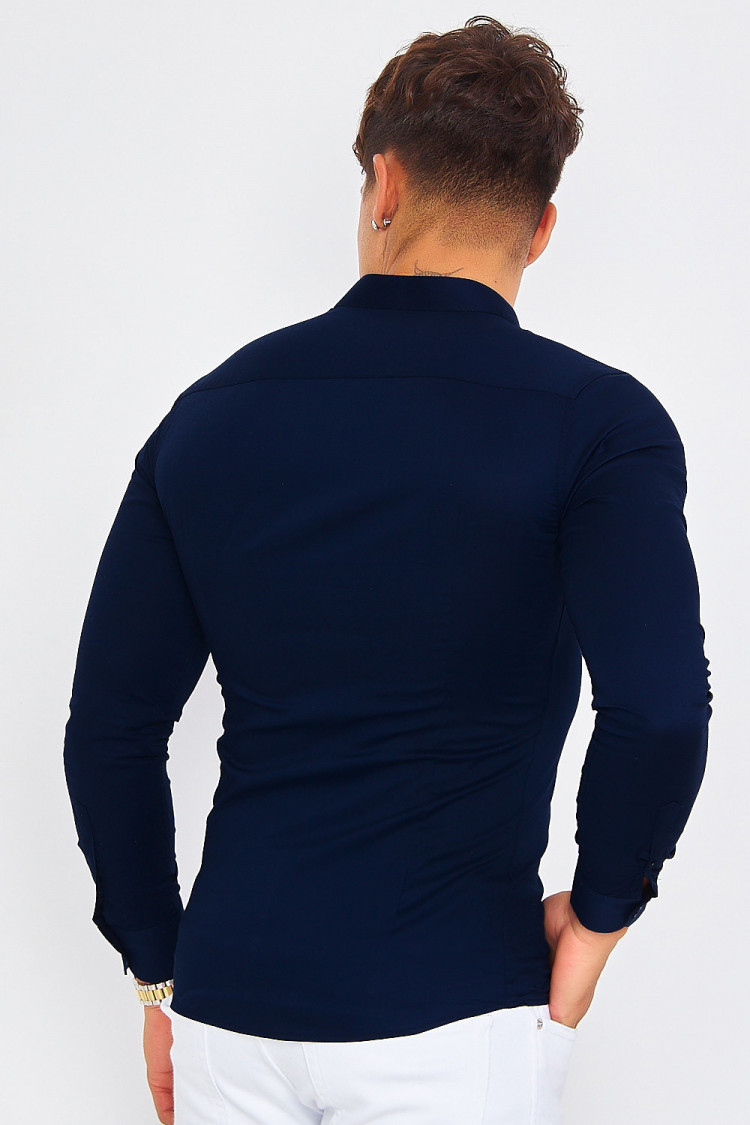 Chemise à col officier bleu marine