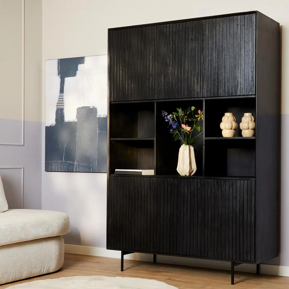 Vakkenkast Zwart Hout - 135x45x200cm - Madison XL